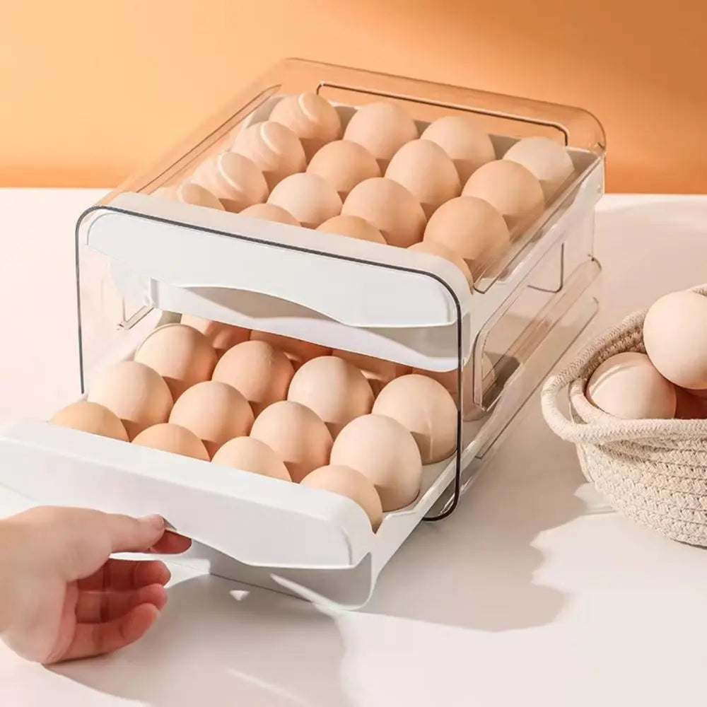 Multifunctional Transparent Refrigerator Egg Box, 1 Count Summer 2-Layers Stackable Fridge Egg Holder, Kitchen Accessories 32-Grids Plastic Egg Organizer Tray, Home Organizer