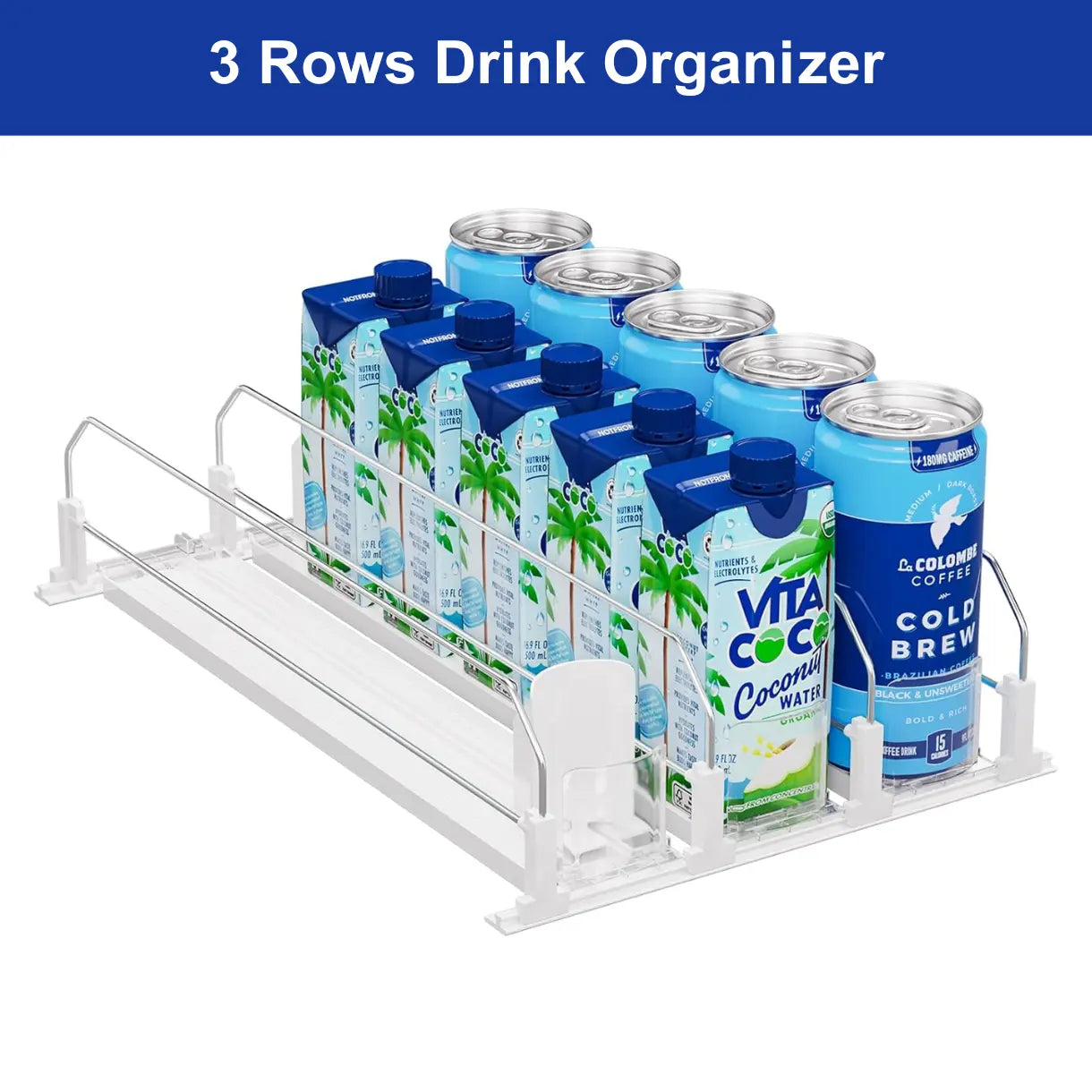 Auto-Fill Fridge Drink Organizer, Refrigerator Soda Can Dispenser - 2-Row/3-Row/5-Row Home Storage Rack, Fridge Organizers
