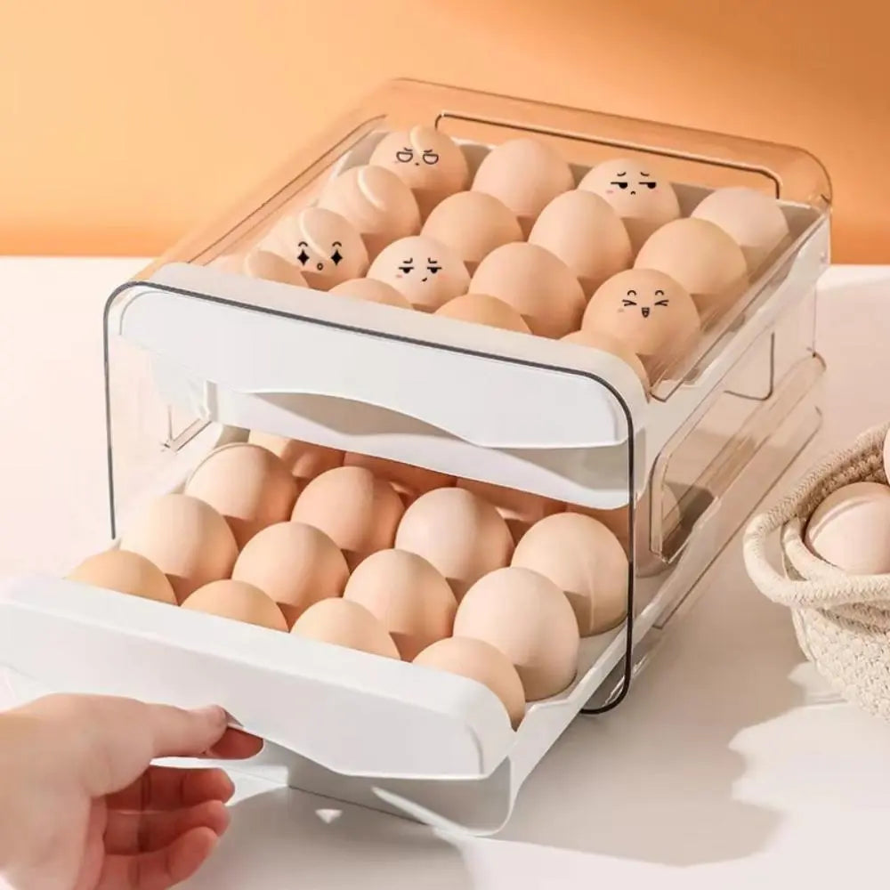 Multifunctional Transparent Refrigerator Egg Box, 1 Count Summer 2-Layers Stackable Fridge Egg Holder, Kitchen Accessories 32-Grids Plastic Egg Organizer Tray, Home Organizer