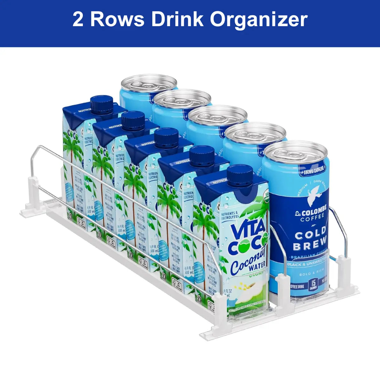 Auto-Fill Fridge Drink Organizer, Refrigerator Soda Can Dispenser - 2-Row/3-Row/5-Row Home Storage Rack, Fridge Organizers