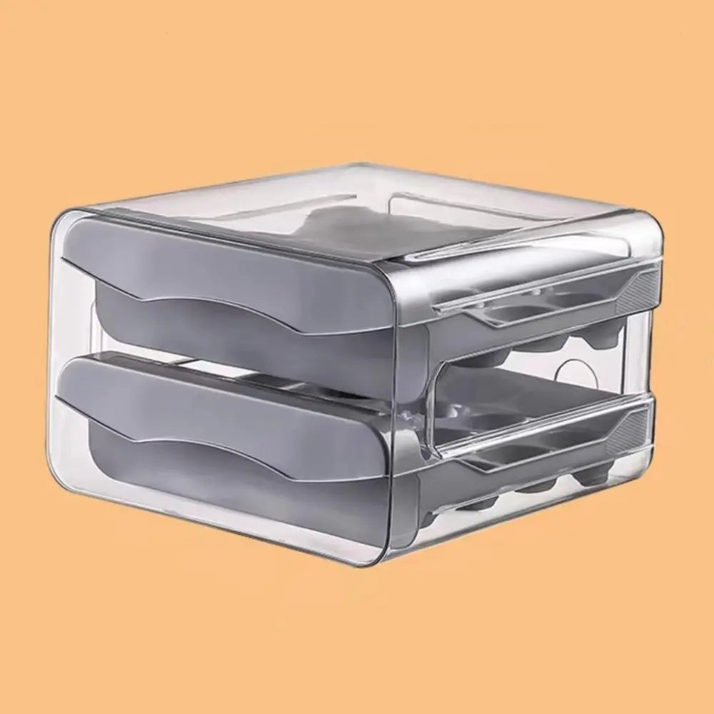 Multifunctional Transparent Refrigerator Egg Box, 1 Count Summer 2-Layers Stackable Fridge Egg Holder, Kitchen Accessories 32-Grids Plastic Egg Organizer Tray, Home Organizer