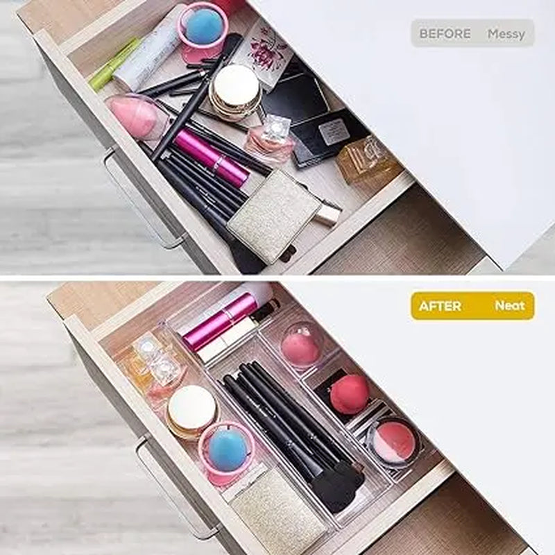 Clear Plastic Drawer Organizer Tray for Makeup, Kitchen Utensils, Jewelries and Gadgets