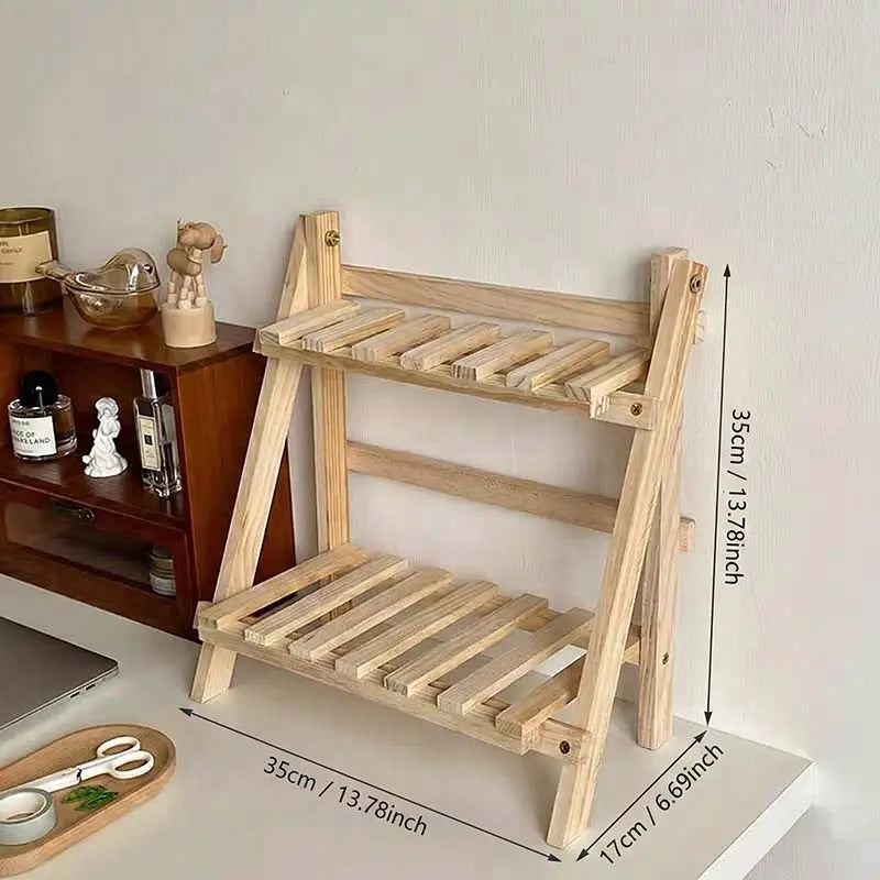 2-Tier Wooden Desktop Storage Organizer, Multifunctional Display Shelf for Home and Office, Summer Home Decor, 1 Count #GLOBAL PICKS