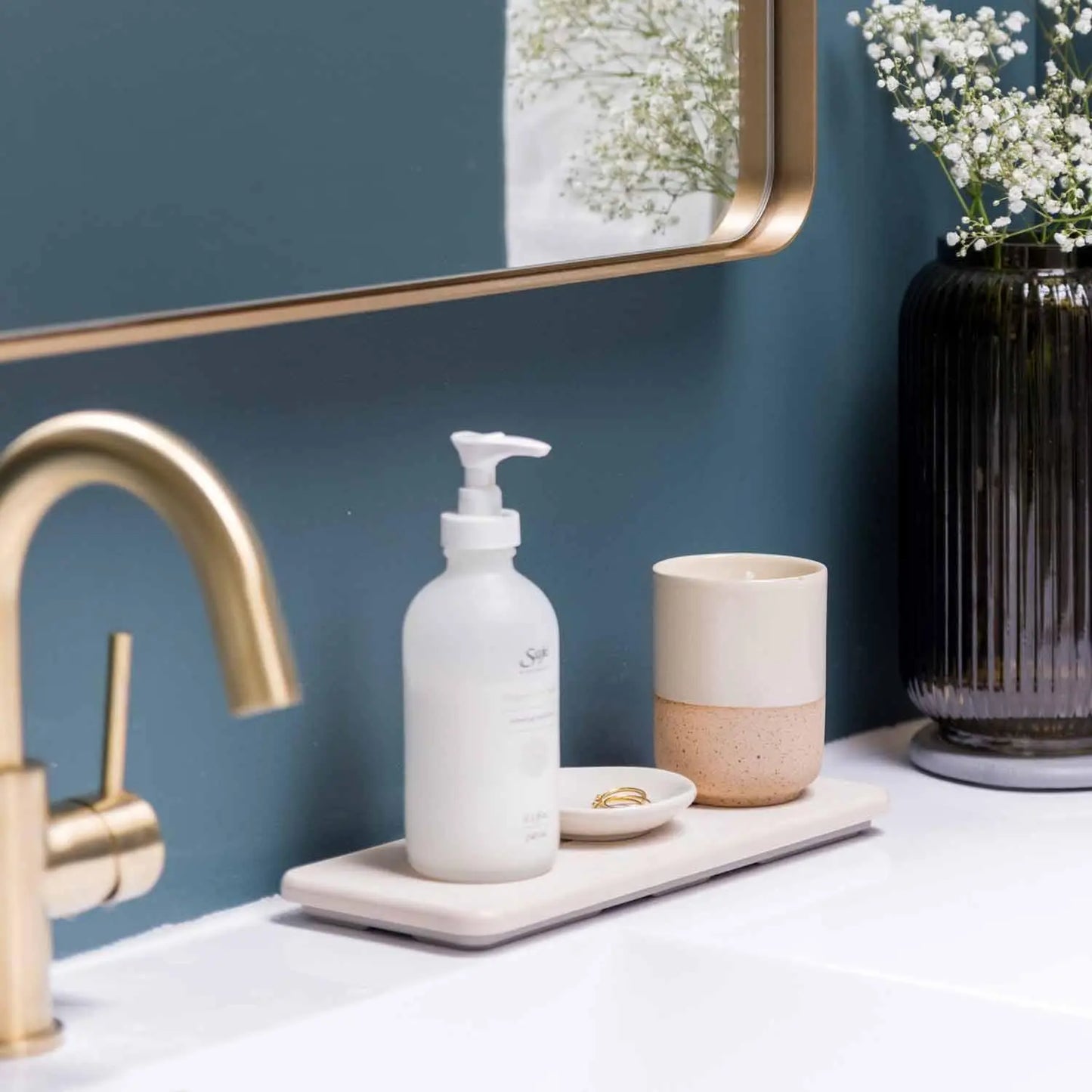 Dorai Home Stone Sink Caddy - Chic Quick-Drying Diomat® Bathroom Organizer for Soaps Bottles & Brushes - Modern Sink Caddy with Instant Drying Technology