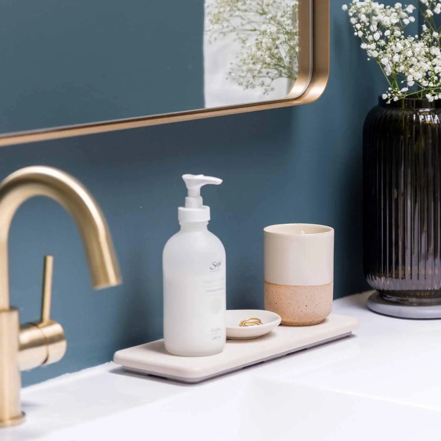 Dorai Home Stone Sink Caddy - Chic Quick-Drying Diomat® Bathroom Organizer for Soaps Bottles & Brushes - Modern Sink Caddy with Instant Drying Technology