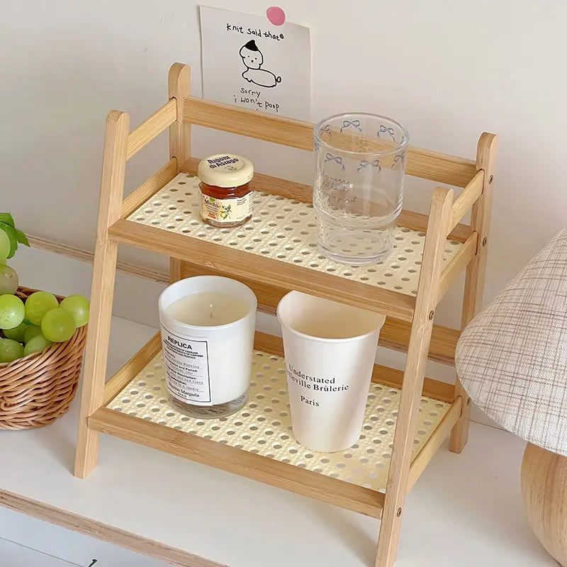 2-Tier Wooden Desktop Storage Organizer, Multifunctional Display Shelf for Home and Office, Summer Home Decor, 1 Count #GLOBAL PICKS