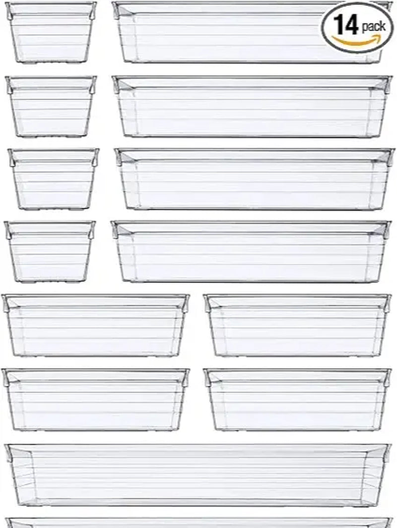 Clear Plastic Drawer Organizer Tray for Makeup, Kitchen Utensils, Jewelries and Gadgets