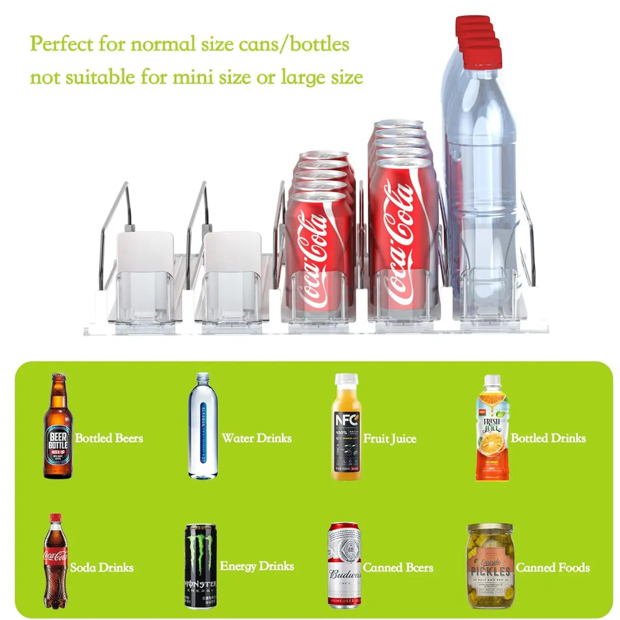 Auto-Fill Fridge Drink Organizer, Refrigerator Soda Can Dispenser - 2-Row/3-Row/5-Row Home Storage Rack, Fridge Organizers