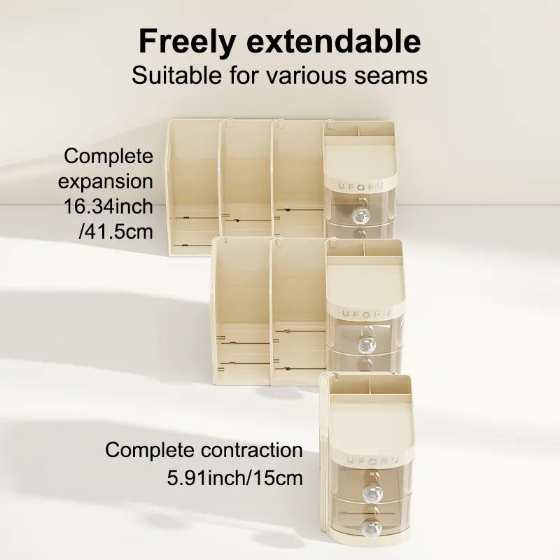 Adjustable Desktop Bookshelf - Multifunctional Stationery Desk Tidy with Drawer, Pen Holder, Shelves, Compartments, Organizer Box & File Storage for Office Accessories & Table Organizers, Stationery Supplies