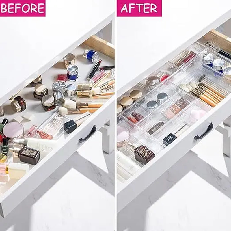 Clear Plastic Drawer Organizer Tray for Makeup, Kitchen Utensils, Jewelries and Gadgets