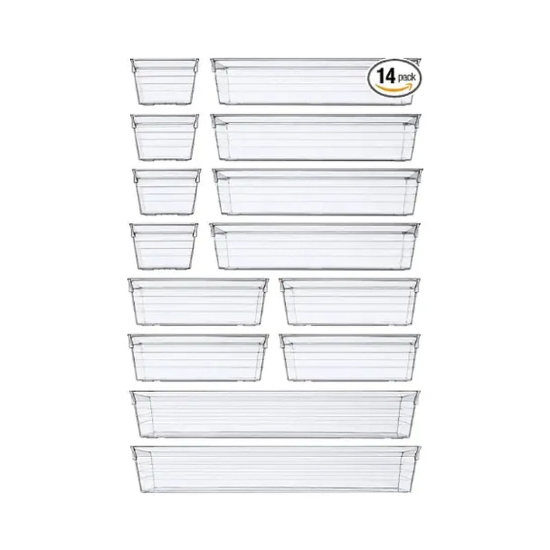 Clear Plastic Drawer Organizer Tray for Makeup, Kitchen Utensils, Jewelries and Gadgets