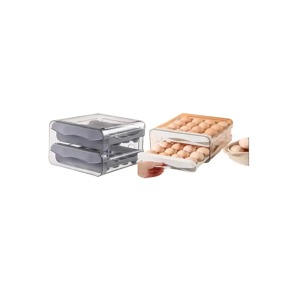 Multifunctional Transparent Refrigerator Egg Box, 1 Count Summer 2-Layers Stackable Fridge Egg Holder, Kitchen Accessories 32-Grids Plastic Egg Organizer Tray, Home Organizer