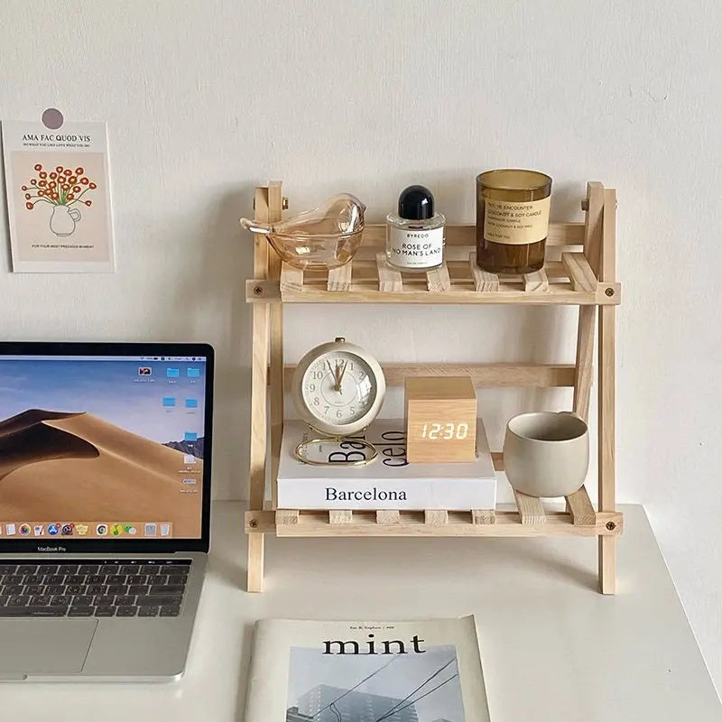 2-Tier Wooden Desktop Storage Organizer, Multifunctional Display Shelf for Home and Office, Summer Home Decor, 1 Count #GLOBAL PICKS