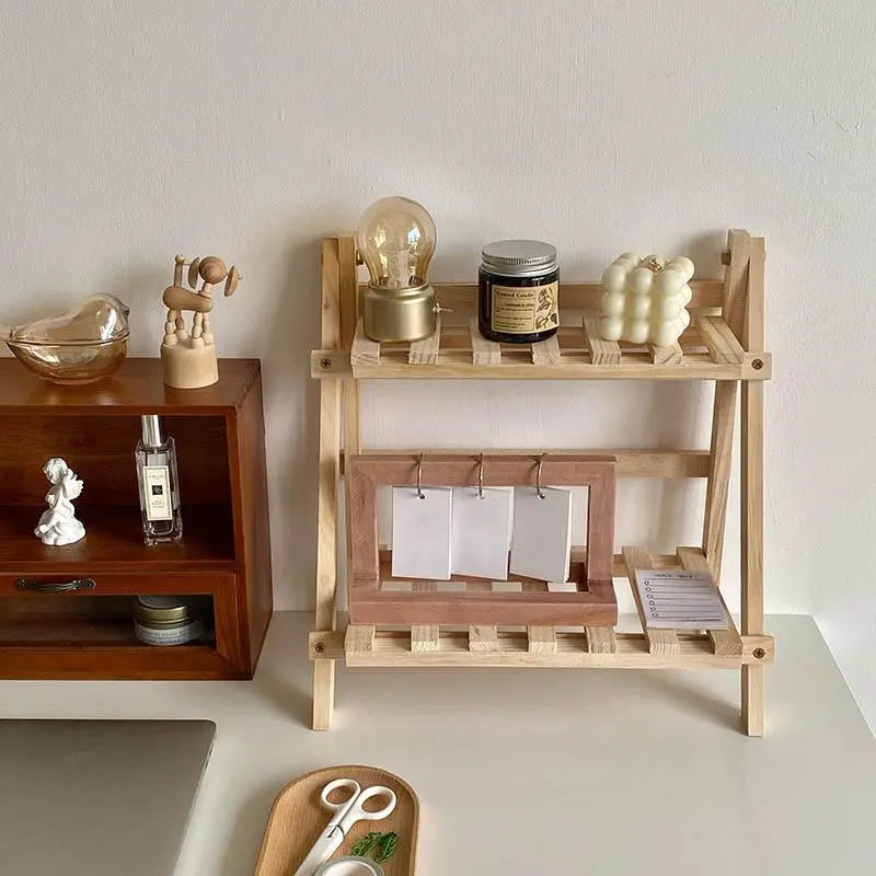 2-Tier Wooden Desktop Storage Organizer, Multifunctional Display Shelf for Home and Office, Summer Home Decor, 1 Count #GLOBAL PICKS