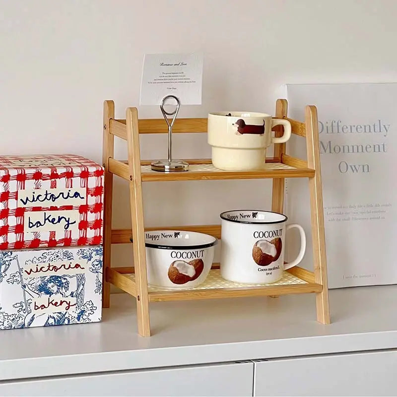 2-Tier Wooden Desktop Storage Organizer, Multifunctional Display Shelf for Home and Office, Summer Home Decor, 1 Count #GLOBAL PICKS